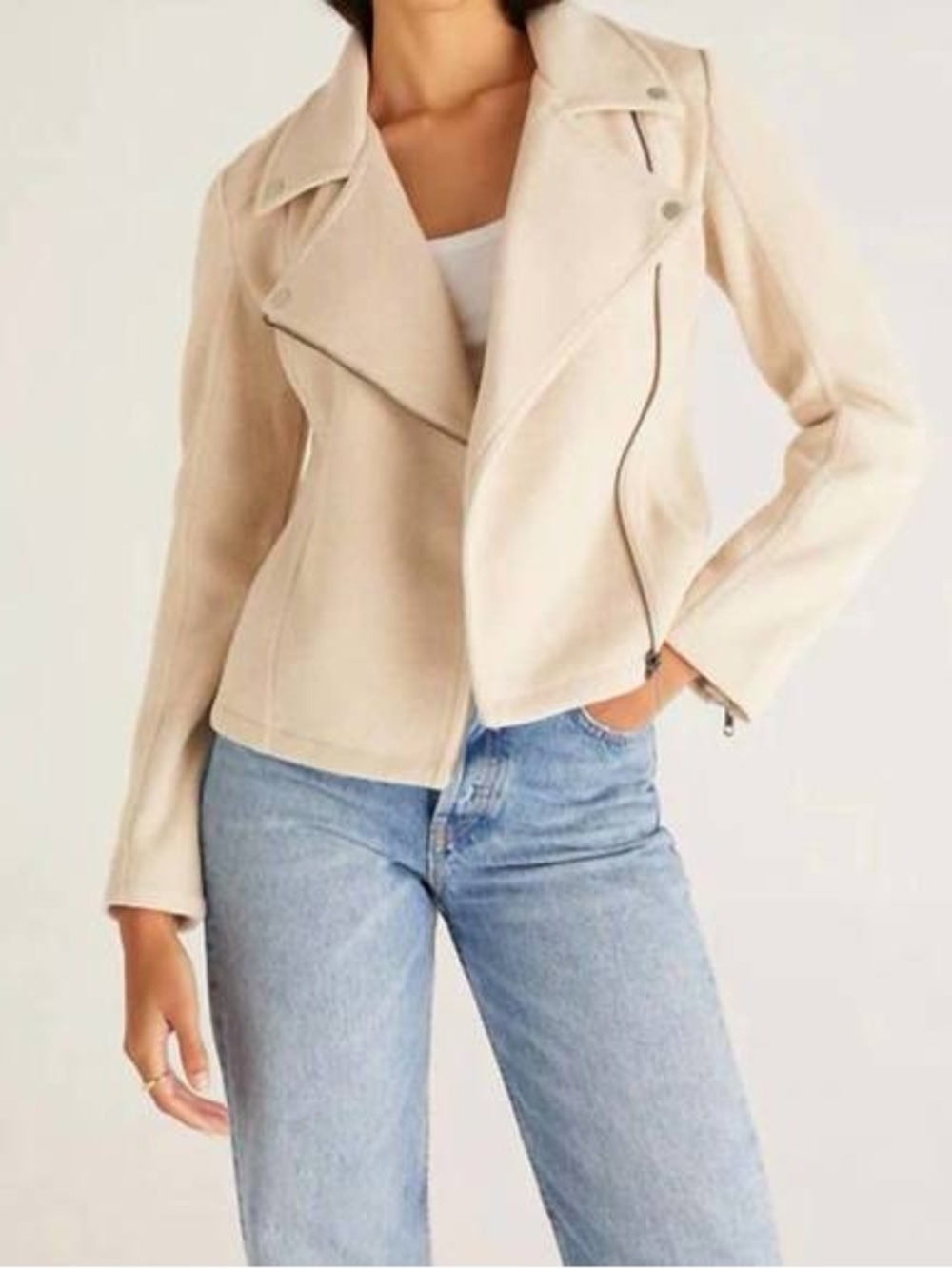 Z Supply Cream Moto Jacket with Asymmetrical Zip